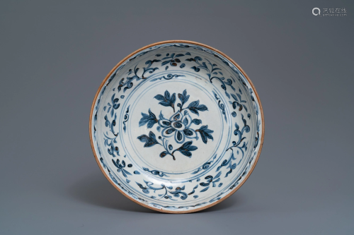 An Annamese blue and white dish with floral design,