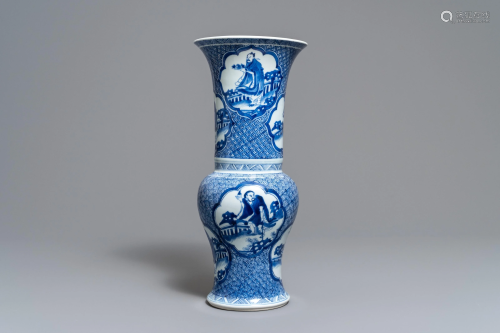 A Chinese blue and white yenyen 'immortals' vase,