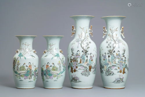 Two pairs of Chinese famille rose vases with ladie…