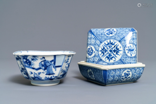 A Chinese blue and white square box and cover …