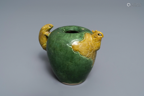 A Chinese verte biscuit 'phoenix' water dropper, Ming