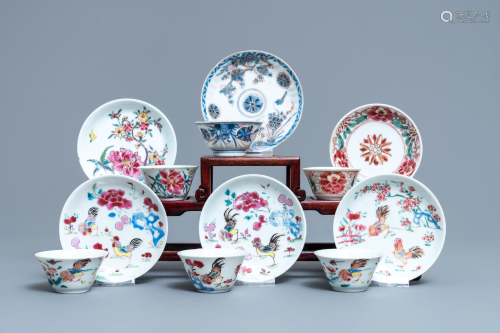 Six Chinese famille rose and Imari-style cups and