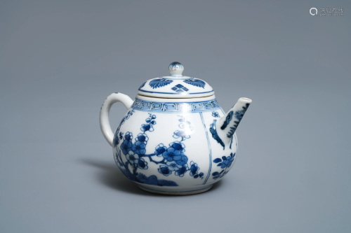 A Chinese blue and white 'prunus blossom' teapot,