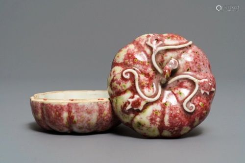 A Chinese peachbloom-glazed pumpkin box and cover,