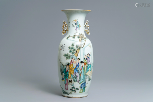 A Chinese famille rose two-sided design vase, 19/20th