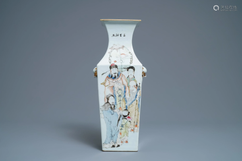 A square Chinese qianjiang cai vase with figu…