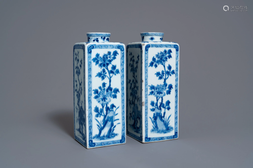 A pair of Chinese blue and white tea caddies with