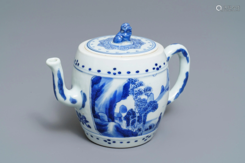 A Chinese blue and white 'landscape' teapot and…
