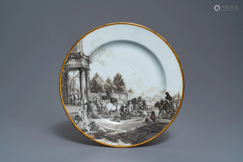 A Chinese grisaille 'Return from the hunt' dish w…