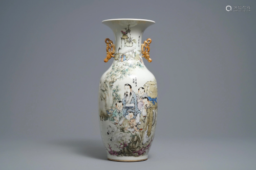 A Chinese qianjiang cai vase with figures and ge…
