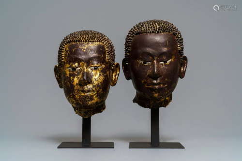 Two gilt-lacquered terracotta and stucco Buddha …