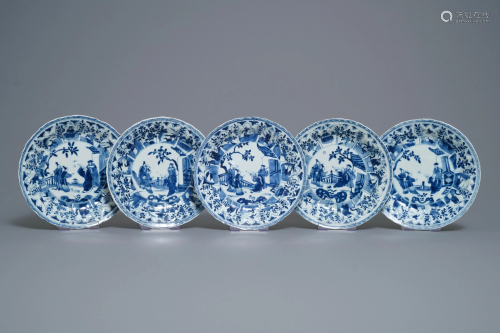 Five Chinese blue and white 'Romance of the Western
