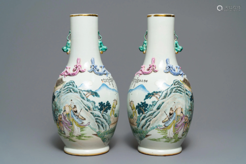 A pair of Chinese famille rose vases with figur…