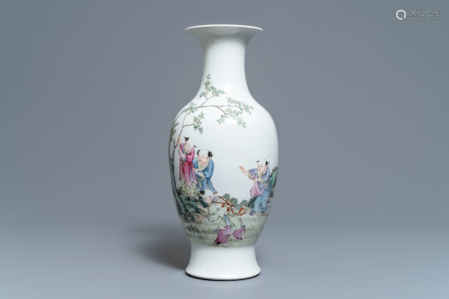 A Chinese famille rose 'playing boys' vase, Hongxian