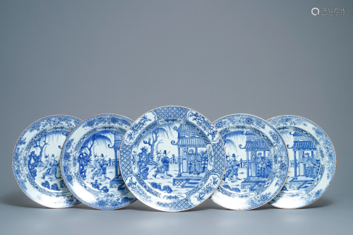 Five Chinese blue and white 'Romance of the Western