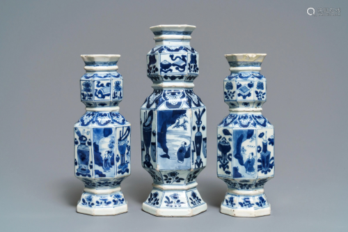 Three Chinese blue and white hexagonal and octago…