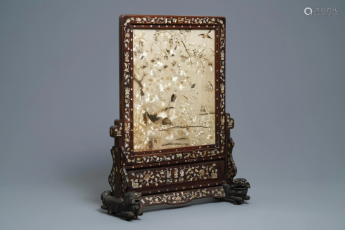 A large Chinese mother-of-pearl-inlaid wooden screen
