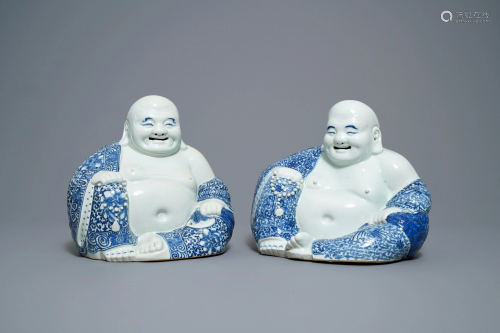 Two Chinese blue and white figures of Buddha, 19…