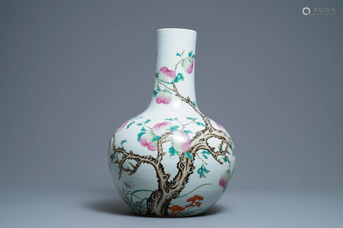 A Chinese famille rose 'peaches' vase, Qianlong mark,