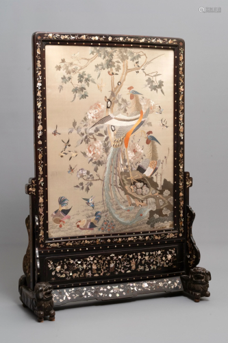 A large Chinese mother-of-pearl-inlaid wooden screen