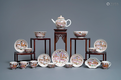 A Chinese famille rose and gilt Meissen-style 17-piece