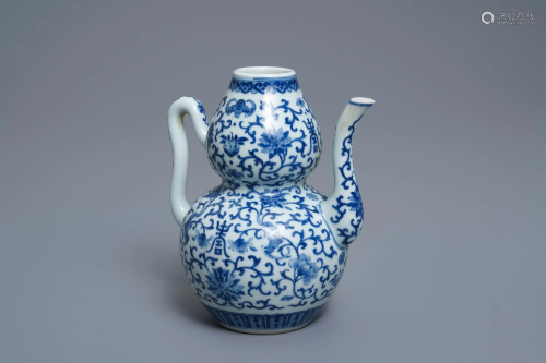 A Chinese blue and white 'bats and shou' jug, 19…