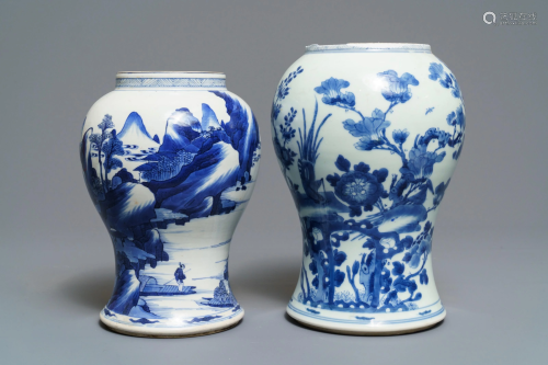 Two Chinese blue and white vases with landscapes …