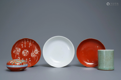 A varied collection of monochrome Chinese porcelain,