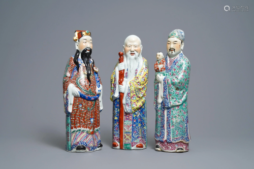 Three Chinese famille rose figures of the three star