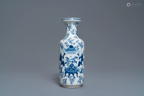 A Chinese blue and white rouleau vase, Kangxi …