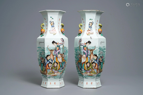 A pair of hexagonal Chinese qianjiang cai 'immor…