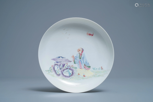 A fine Chinese famille rose eggshell plate with a