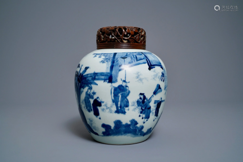 A Chinese blue and white ginger jar with figures…