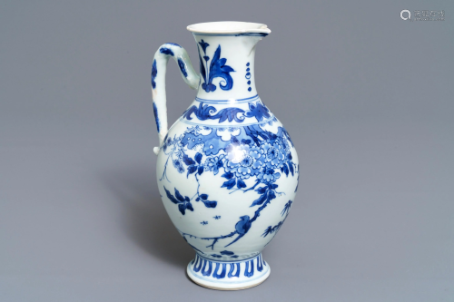 A Chinese blue and white jug with floral design,