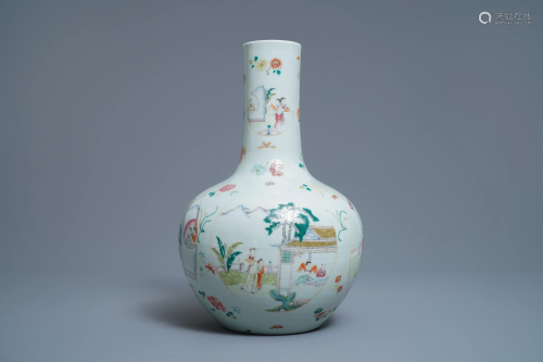 A Chinese famille rose vase with figurative medallions,