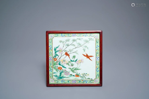 A square Chinese famille rose plaque, Qianlong…