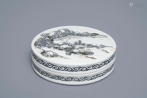 A Chinese biscuit-fired ink stone box and cover,