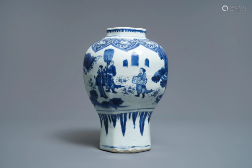A Chinese blue and white baluster vase with figu…