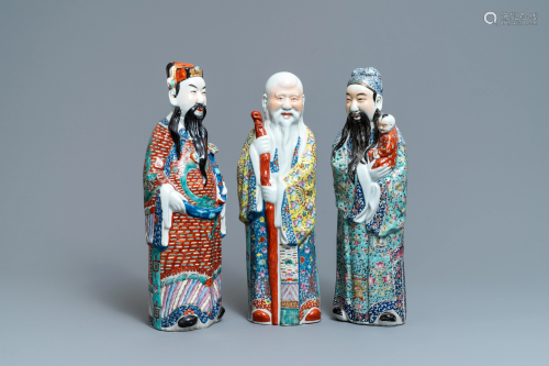 Three Chinese famille rose figures of the three star