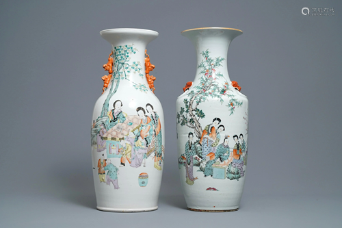 Two Chinese qianjiang cai vases with ladies in a