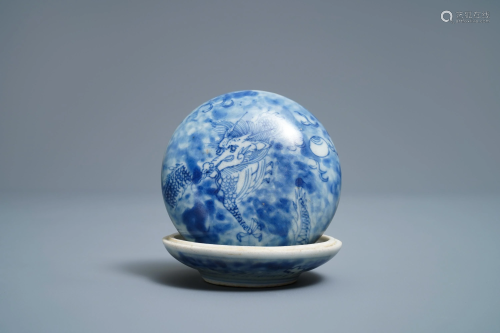 A Chinese blue and white 'dragon' seal paste box…