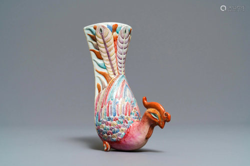 A Chinese famille rose 'phoenix' wall pocket vase,