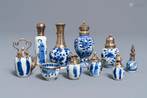 Ten Chinese silver-mounted blue and white mini…