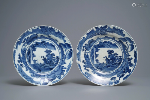 A pair of Japanese blue and white dishes with