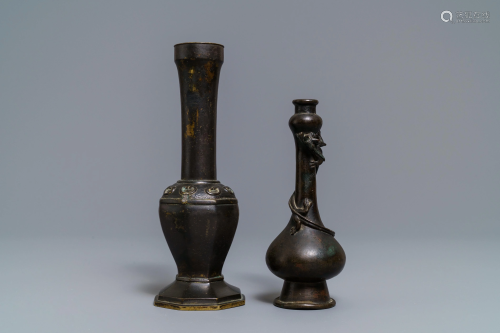 Two Chinese bronze vases, Ming