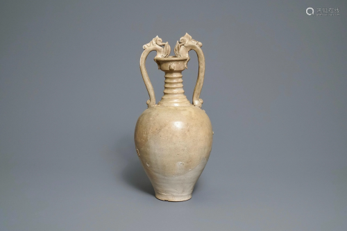 A Chinese cream-glazed stoneware amphora …