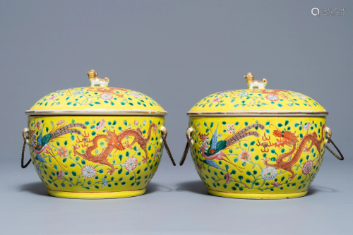 A pair of Chinese famille rose tureens and cove…