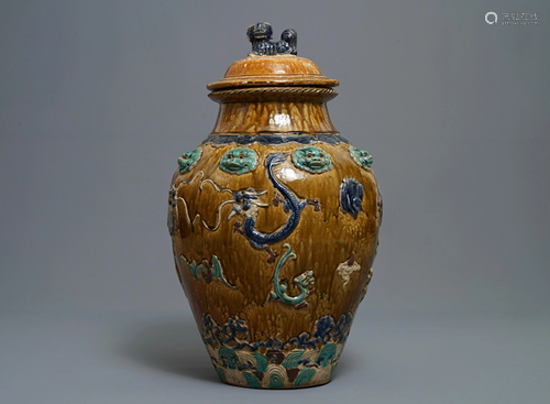 A large Chinese polychrome stoneware martab…