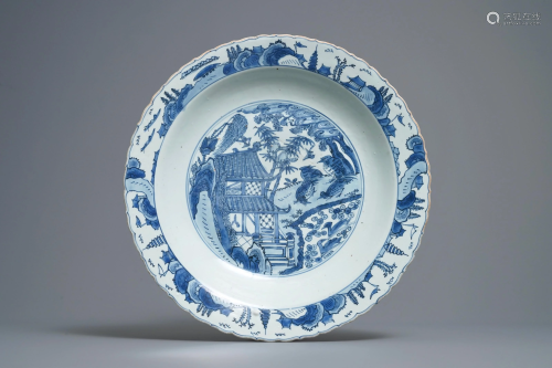 A Chinese blue and white dish with birds and sq…