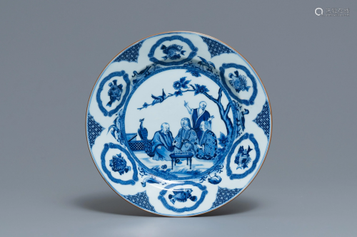 A Chinese blue and white dish after Cornelis Pronk: